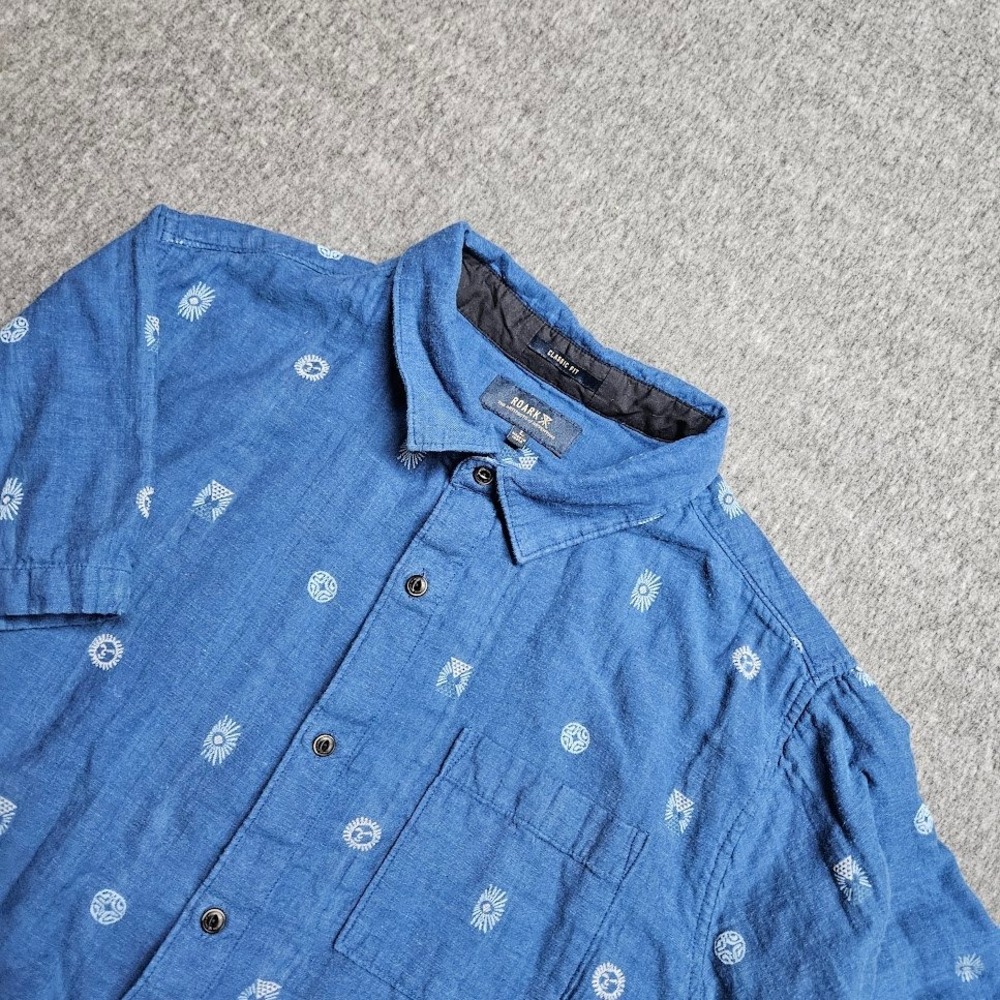 Roark Button Up Shirt Mens Large Blue Journey Sunburst Dobby Organic Cotton